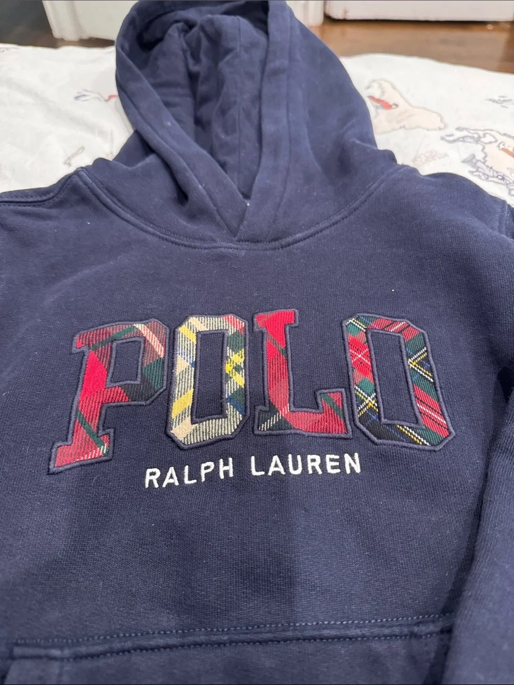 Ralph Lauren Navy Hoodie with Tartan POLO Logo